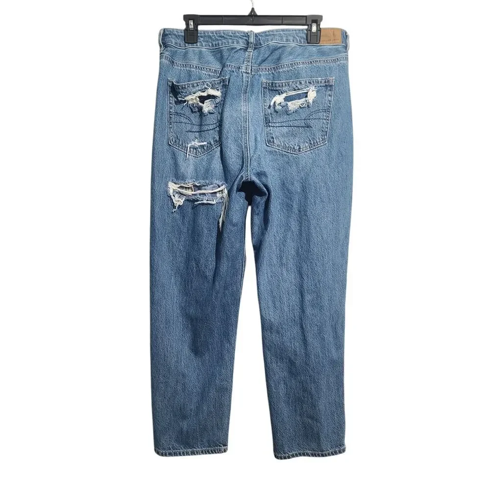 American Eagle Outfitters Ripped Blue Straight Leg Jeans - Picture 2 of 7